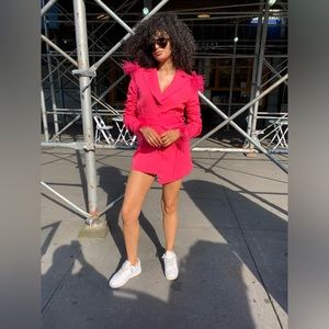 Hot pink feathered blazer